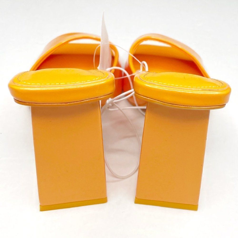H&M Square Toe Chunky Heel Patent Mules Sandals in Yellow Orange Size 7 NEW - Picture 6 of 11